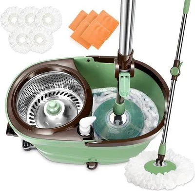 Produktbild von Microfasermopp mit Eimer, 145cm Teleskopstiel, grün, für alle Bodenarten