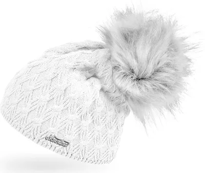 Produktbild von Warme Strickmütze Damen Wintermütze Bommelmütze Zopfmuster gefüttert mit Bommel Neverless® weiß unisize