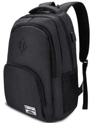 Image de Sac à dos pour homme et femme, 17,3 pouces, pour ordinateur portable, sac d'école, noir, avec port USB, 32 litres