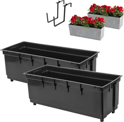 Produktbild von Set 2x Einsatz für Pflatztopf Blumentopfeinsatz Rechteck, auswechselbar, langlebig, 56x18x19 cm, schwarz, 17 L für Blumentöpfe 56x19 cm H 36,5 und 19,5 cm - Hydroregulation für Pflanzen, Entwässerung