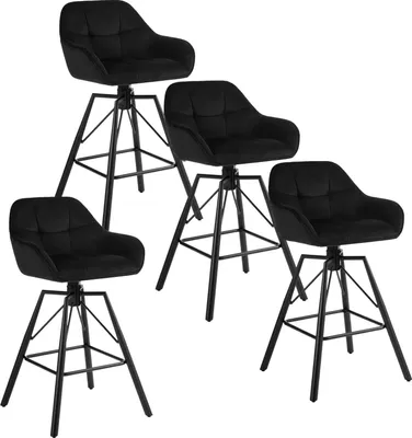 Produktbild von Barhocker 4er Set - Hoher Drehbarer Barstuhl - 360° Drehbar - Mit Rückenlehne - Fußstütze - Samt & Metall - 150 kg - 51×94,5×53 cm - Schwarz