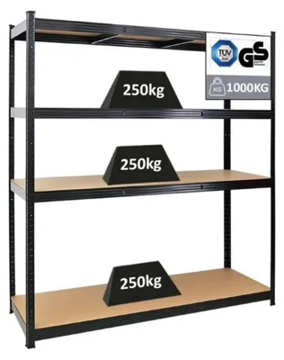 Produktbild von Schwerlastregal TAURUS XL mit  | HxBxT 180x160x60cm | 4 Ebenen | Fachlast 250kg | Schwarz
