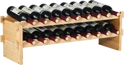 Zdjęcie produktu dla Stojak na wino na 18 butelek - 2-poziomowy stojak na butelki - szafka na wino - drewniany stojak na butelki - nowoczesny design