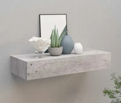 Obrázok produktu pre Maison Exclusive – Nástenná polica so zásuvkou, betónovo šedá, 60 x 23,5 x 10 cm, MDF