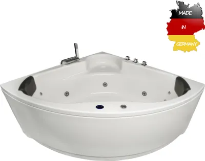 Produktbild von Basera BASIC Indoor Eck-Whirlpool Badewanne Futuna 140 x 140 cm mit 13 Massagedüsen, Wasserfall, LED-Ambiente