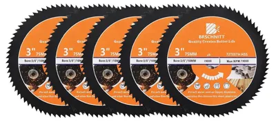 Image de Scie circulaire HSS, 75 mm, 72 dents, alésage de 10 mm, pour bois, métal et plastique (lot de 5)