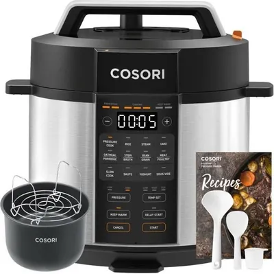 Immagine prodotto di Multicooker a pressione COSORI, 9 funzioni, capacità 5,7L, 1100W, rivestimento in Vetroceramica antiaderente, display LED, acciaio inossidabile