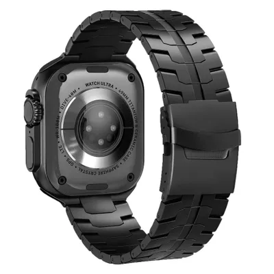 Produktbild von FFO2World Premium Titanarmband Schwarz – Für Apple Watch 49mm, 46mm, 45mm, 44mm, 42mm (Serie 3/2/1), mit Faltschließe