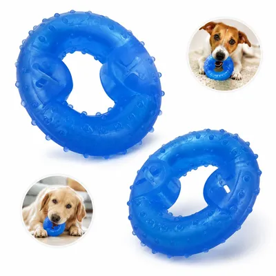 Produktbild von Hundespielzeug zum Einfrieren, Kühlring Hund TPR Kauspielzeug, Zahnpflege Beißring für Welpen und Hunde, Sommer Kühlspielzeug, 2 Stück