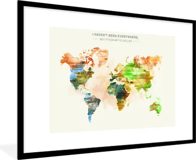 Produktbild von MuchoWow® Gerahmtes Poster Weltkarte - Farbe - Farben 90x60 cm - Poster mit Schwarzem Bilderrahmen Wandposter Rahmen Foto Bilder - Wanddekoration - Fotos