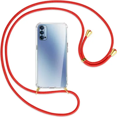 Produktbild von Handykette Backcover-Schutzhülle mit Band (Metall goldfarben) für Oppo Reno4 5G - rot