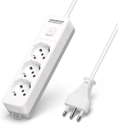 Produktbild von Steckdosenleiste mit 3 Steckdosen und Schalter - 250V/3680W - 5 Meter Kabel - Weiß und Grau