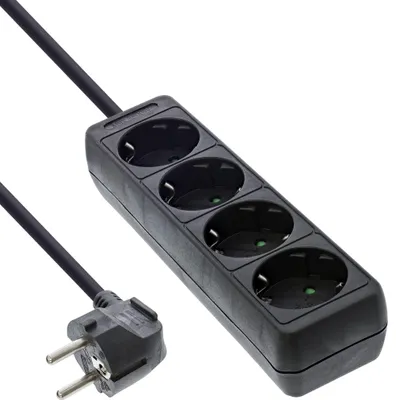Imagen del producto de InLine® 16445E, regleta de enchufes InLine®, con 4 tomas de corriente con conexión a tierra, cable de 5 metros, color