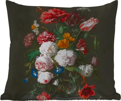 Produktbild von MuchoWow® Outdoor Kissen - Stilleben mit Blumen in einer Glasvase - Gemälde von Jan Davidsz. de Heem - 40x40 cm - Wetterfest - Lounge Kissen - Kopfkissen - Interieur - Polster mit Bild