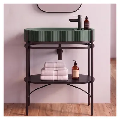 Immagine prodotto di Mobile lavabo 80cm cemento e rubinetto nero LUCIA