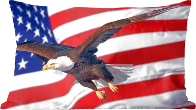 Produktbild von MuchoWow® Zierkissen Sofakissen Wohnzimmer Dekokissen 50x30 cm Amerikanischer Weißkopfseeadler vor der amerikanischen Flagge - Wohnzimmerdekoration - Polster mit Photo