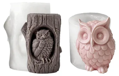 Image de 2 moules en silicone en forme de hibou, pour la fabrication de bougies, de savons et d'ornements