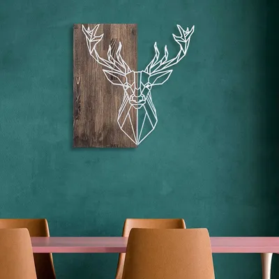 Obrázok produktu pre Wallity, Deer1- SKL2244, farba orech,|,Strieborná, Ostatné bytové dekorácie, 56 x 58 cm, 50% drevo (hrúbka: 3 cm) / 50% kov (hrúbka: 1