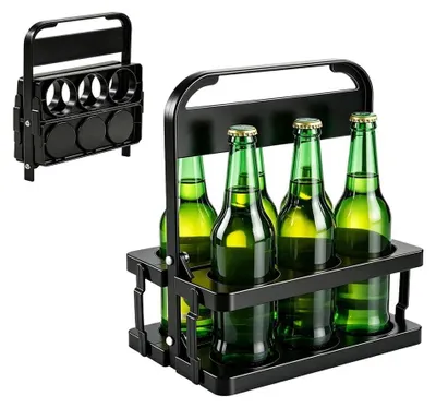 Productafbeelding van Flessenhouder voor 6 flessen, opvouwbare bierdrager, 33 × 27 × 18 cm