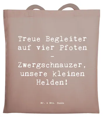 Produktbild von Mr. & Mrs. Panda Jutebeutel Spruch Zwergschnauzer Helden - Braun Pastell - Geschenk, loyaler Hund, Hunderassen Charakter, Schultasche, Pflege, besondere Bindung, Beutel