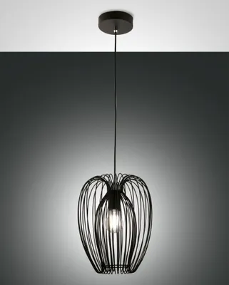Produktbild von Hängeleuchte Metall E27 D: 25 cm rund H: max. 200 cm Drahtschirm Schwarz Modern Pendelleuchte
