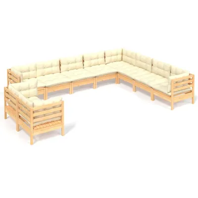 Produktbild von vidaXL 10-tlg. Garten-Lounge-Set mit Creme Kissen Massivholz Kiefer