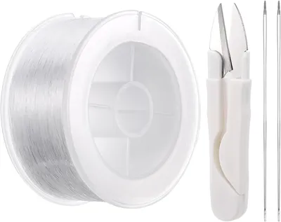 Productafbeelding van Sterke transparante onzichtbare nylondraad - 0,3 mm - 500 m - Visdraad met kralennaald en schaar voor naaien - Sieraden maken - Ambachten