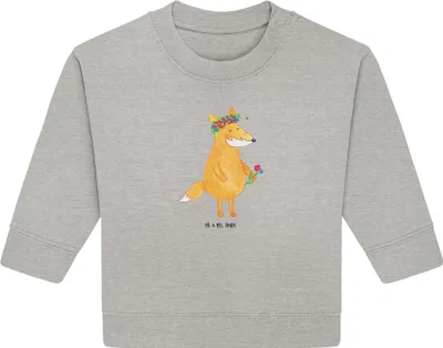 Produktbild von Mr. & Mrs. Panda Organic Baby Pullover Fuchs Blumen 6. - 12. Monat - Heather Grey - Geschenk, Liebe, Bullover, Fox, Blumenliebe, Blume, Boho, Ich