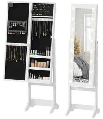 Immagine prodotto di HOMCOM Armadio Portagioie Portagioielli Specchio Regolabile e Luci LED, Legno, Bianco, 36x30x136 cm