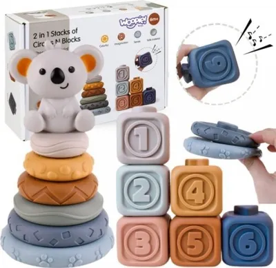 Obrázek produktu pro Sada vzdělávacích gumových pyramidových bloků 3v1, Medvídek
