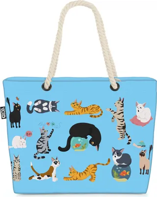 Produktbild von VOID Katzenbande blau Strandtasche Shopper 58x38x16cm 23L XXL Einkaufstasche Tasche Reisetasche Beach Bag
