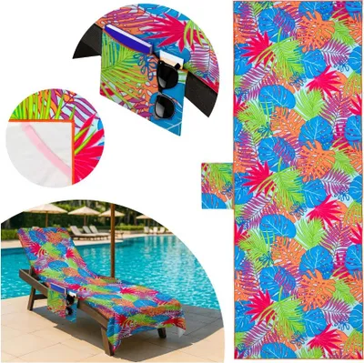 Produktbild von Domarex XXL Strandtuch 75x210 cm, schnell trocknend, saugstark, mit Tasche & Gummibändern - großes Badetuch für Strand, Pool, Garten & Urlaub