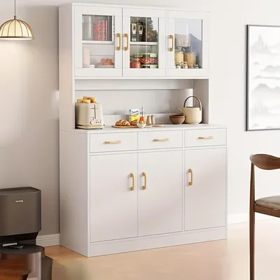 Productafbeelding van Keukenkast - Keukenbuffet - Opbergkast - Keukenmeubel - Kast Met Glazen Deuren - 170x100x30 cm - Wit - Hout