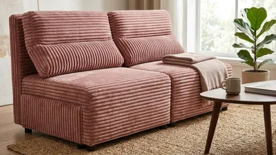 Produktbild von Schlafsofa KIMO 2 Idylla – mit Schlaffunktion, Cord in Rosa, Family Meble, KI-generiertes Bild