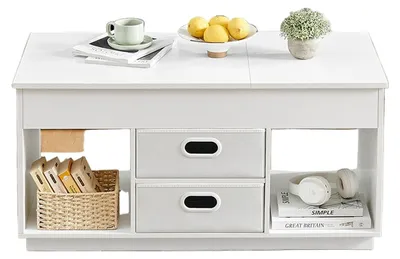 Image de Table basse blanche, en acier et en panneaux de particules, design moderne, dimensions : 50 x 100 x 48/62,3 cm