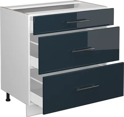 Produktbild von Küchenunterschrank Vicco Fame-Line Dunkelblau Hochglanz 80 cm mit 3 Schubladen, AP Marmor, Model 49651