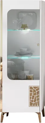 Produktbild von Vitrine Stella 1-Türig in Weiß/Gold Türanschlag Links