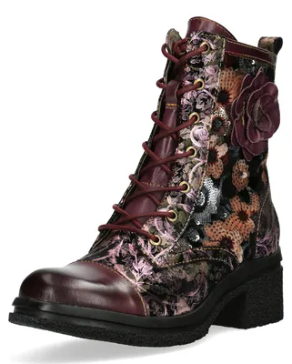 Produktbild von Laura Vita Damen Stiefelette Leder Pailletten Blütenaufnäher KALINEO 34, Größe:39 EU, Farbe:Lila