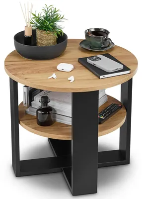 Zdjęcie produktu dla Stolik kawowy Ronde Eiken z dwoma poziomami, średnica 53 cm, nowoczesny design