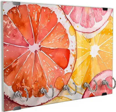 Produktbild von DEQORI Schlüsselbrett Glas 30x20 cm 'Ein Zitruszauber' Schlüssel Halter Board Haken