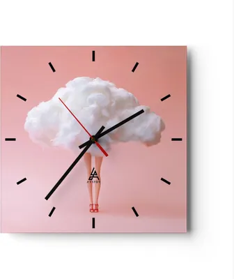 Produktbild von Wanduhr - Quadrat - Glasuhr - Wolke Beine Surrealismus - 30x30cm - Schleichendes Uhrwerk - Lautlos - zum Aufhängen bereit - Dekoration Modern - Wanddekoration aus Glas - C3AC30x30-4491