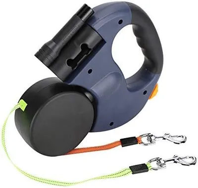 Produktbild von Ejoyous Doppelte Einziehbare Hundeleine, Flexible Einziehbare Hundeleine Doppelleine mit LED Licht für Zwei Hunde Reflektierend Hundeleine (Dunkelgrau)