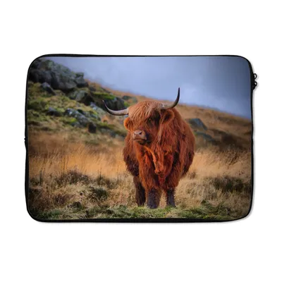 Produktbild von MuchoWow® Laptop Hülle 13 Zoll Schottische Highlander - Gras - Steine Laptoptasche - Laptophülle - Sleeve - Rundumschutz