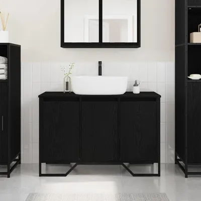 Produktbild von Möbel Waschbeckenschrank Schwarz Eichen-Optik 91 x 35 x 60 cm - Badspiegel &59858