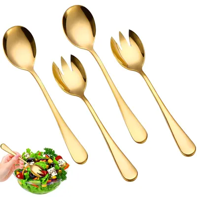 Salatbesteck, 4-tlg., Edelstahl, gold poliert, 19,9 cm