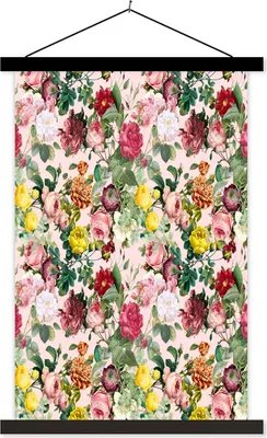Produktbild von MuchoWow® Textilposter Blumen - Rosen - Rosa 60x90 cm mit schwarzem Rahmen - Poster Wohnzimmer