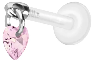 Produktbild von Ohrpiercing, Nasenpiercing PTFE Labret mit Innengewinde + Titan-Aufsatz KRISTALLHERZ Silber |  Kristall: Rosa Stablänge: 10mm | Stabstärke: 1,2mm