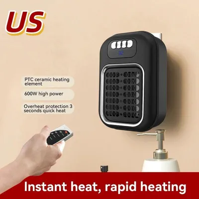 Produktbild von Mini-Wandheizlüfter 220 V, 385 W, mit LED-Display, Thermostat und Fernbedienung - Schwarze US