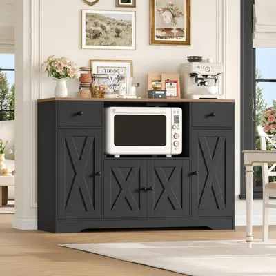 Produktbild von Sideboard Küche 120 cm mit Steckdose & Mikrowellenregal, Schwarz 120x85x40 cm
