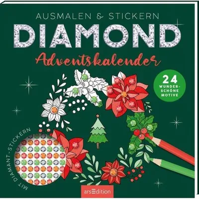 Immagine prodotto di Calendario dell'Avvento a tema Diamond: da colorare e decorare con adesivi – 24 splendidi motivi con applicazioni a forma di diamante | 24 incantevoli motivi natalizi da ritagliare e personalizzare con oltre 700 adesivi a forma di diamante
